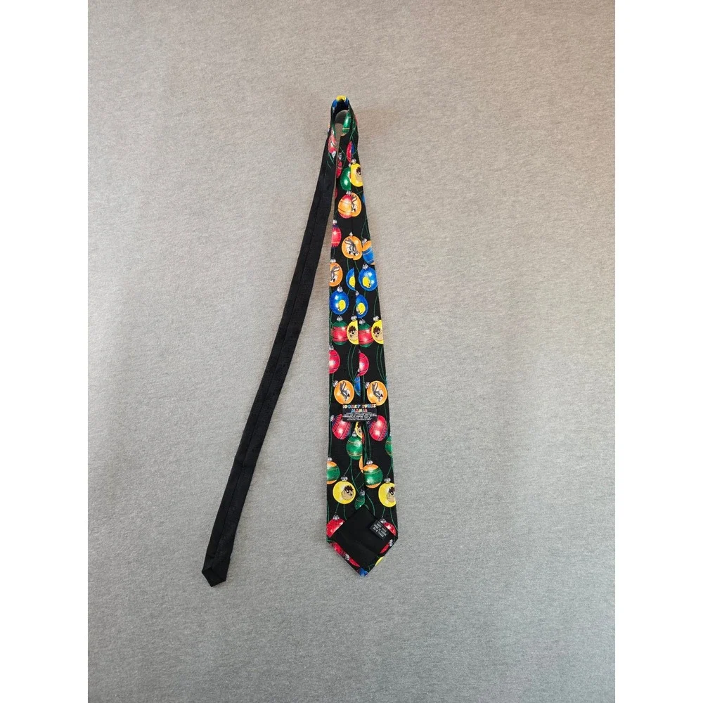 Vintage Looney Tunes Necktie Mens Black 1995 Christmas Ornaments Silk Holiday
